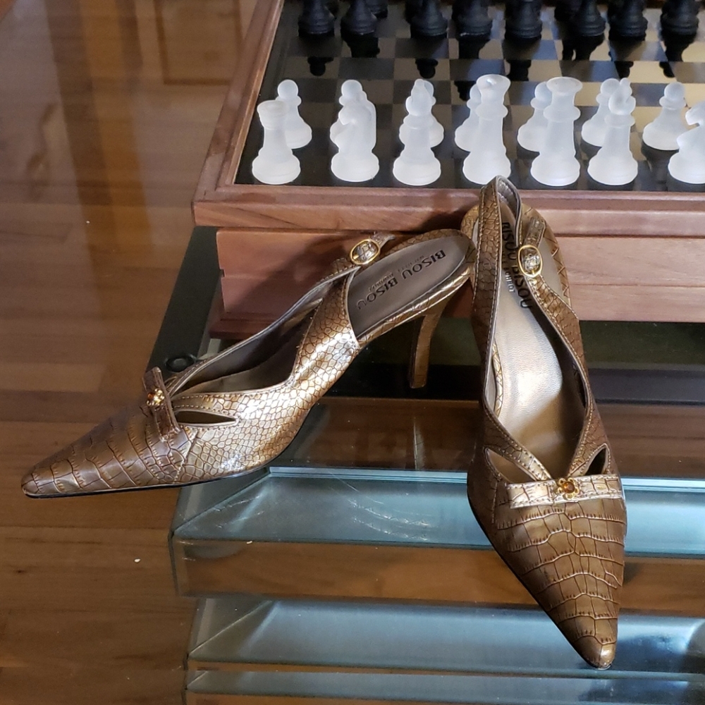Pewter slingback 4 inch heels